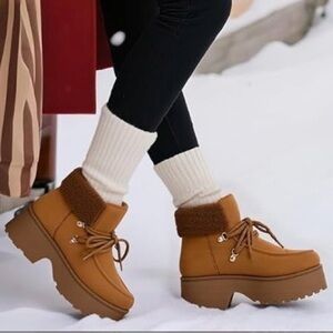 Women's Platform Tan Ankle Boots